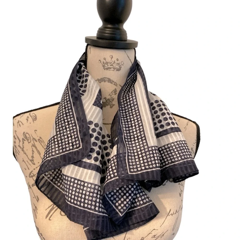 Vintage scarf, square, navy blue and white.  Headscarf or neck scarf.